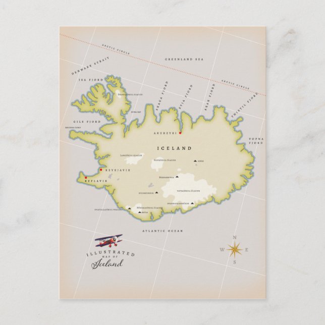 Illustrated map of Iceland Postkarte (Vorderseite)