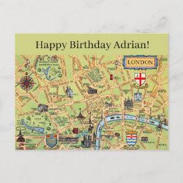 Illustrated Map of London Birthday Posrcard Postkarte