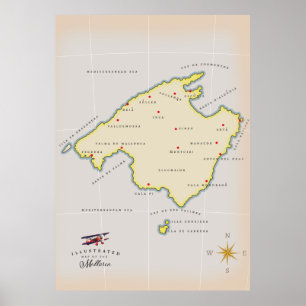 Illustrated map of Mallorca Poster