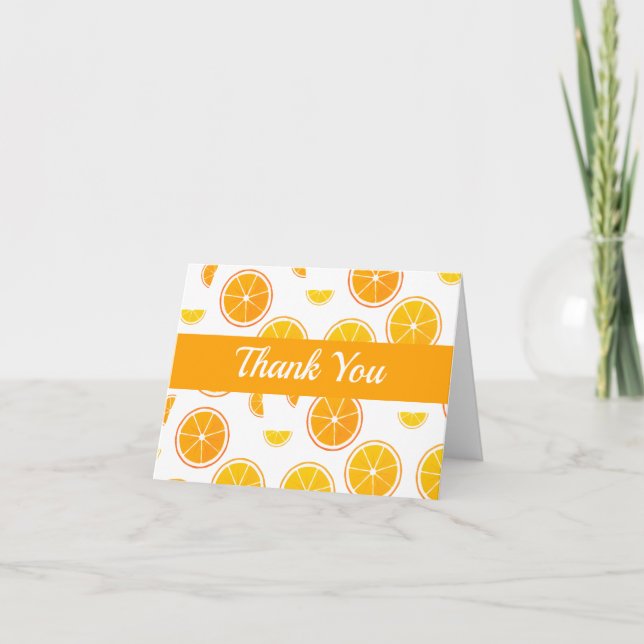 Illustrated Orange Slice Fruit Food Pattern Dankeskarte (Vorderseite)