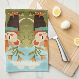 Illustrated picnic scene with animals geschirrtuch