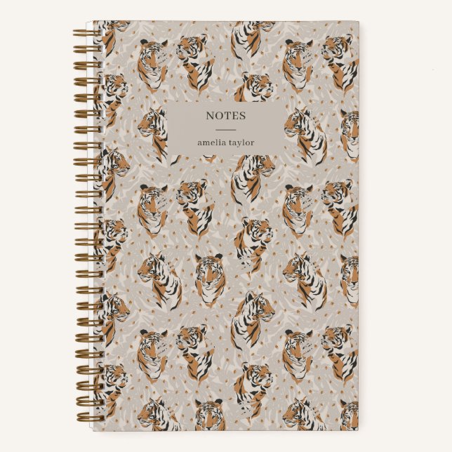 Illustrated Tiger Pattern Personalized Name Notes Notizbuch (Vorderseite)