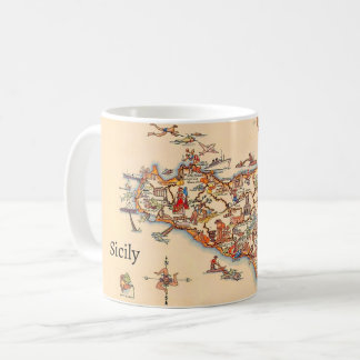 Illustrated Vintage Map of Sicily Mug