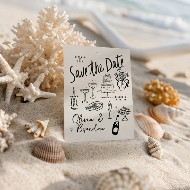 Illustrated Whimsical Hand-Drawn Wedding Save The Date (Von Creator hochgeladen)