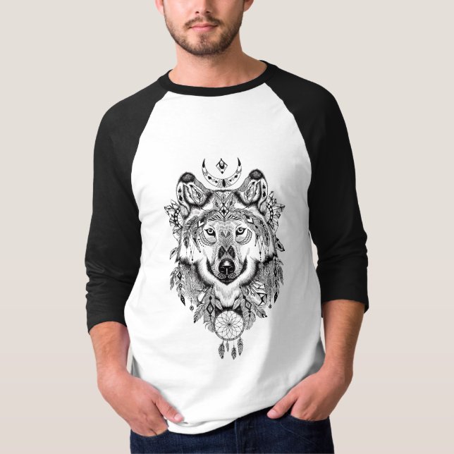 Illustrated Wolf Dream catcher T-Shirt (Vorderseite)