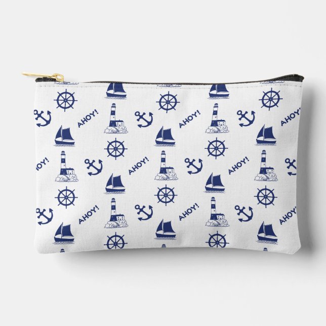 Illustration 2Way Muster weiß + Navy Blau Zubehörtasche (Vorderseite)