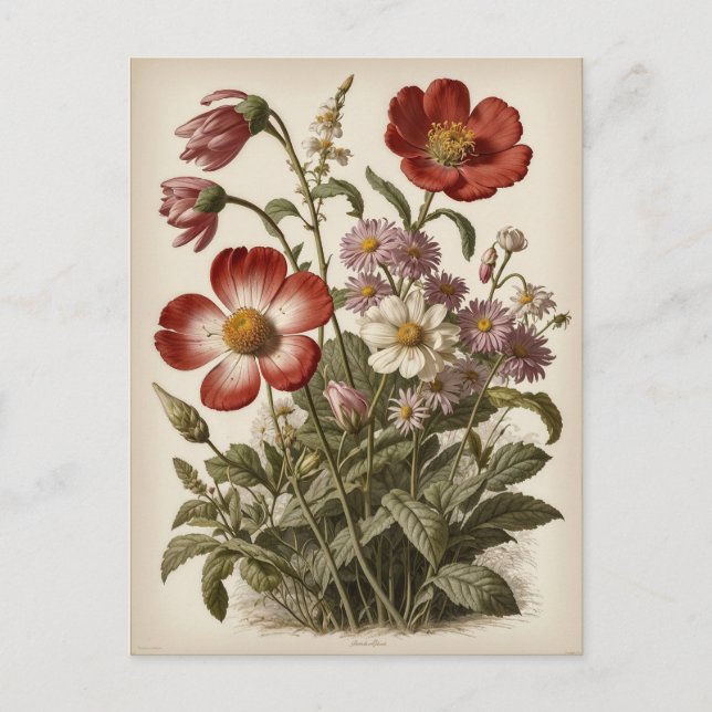 Illustration alter Blumen  Postkarte (Vorderseite)