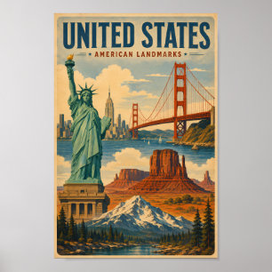 Illustration amerikanischer Landmarken in den Vere Poster