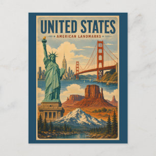 Illustration amerikanischer Landmarken in den Vere Postkarte