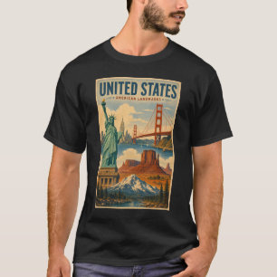 Illustration amerikanischer Landmarken in den Vere T-Shirt