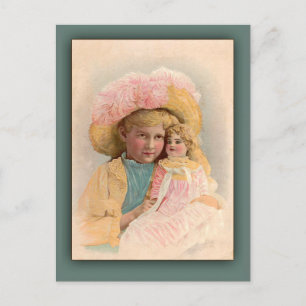 Illustration antique enfant avec cartes poupées
