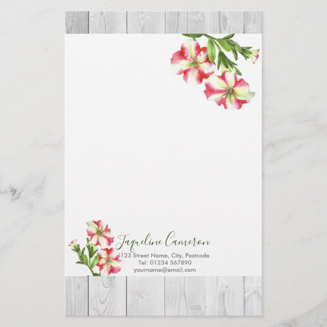 Illustration Aquarellfarbe Rosa und Weißes Petunia Briefpapier (Vorderseite)