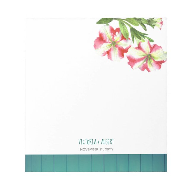 Illustration Aquarellfarbe Rosa und Weißes Petunia Notizblock (Vorderseite)