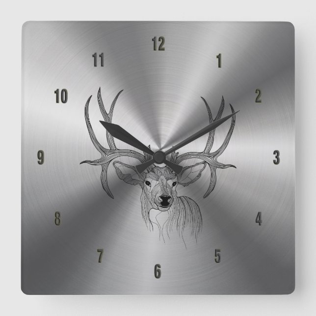 Illustration aus Edelstahl und Schwarzwild Quadratische Wanduhr (Vorderseite)