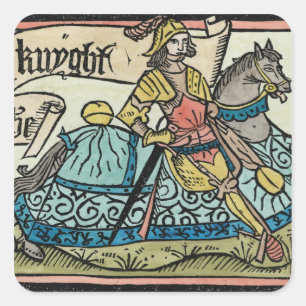 Illustration aus "The Canterbury Tales" Quadratischer Aufkleber