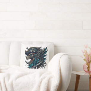 Illustration Blaues Drachen-Pirat-Wurfkissen Kissen