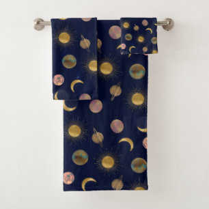 Illustration Blue Gold Sun Moon Planètes Space