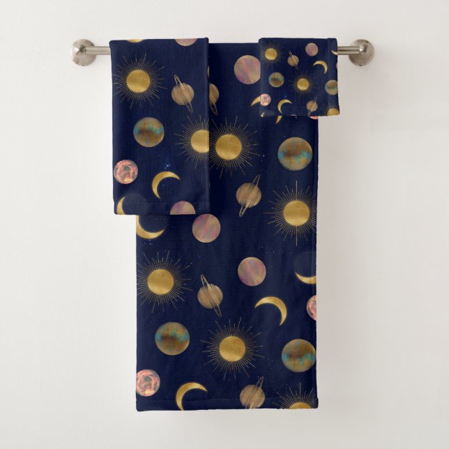 Illustration Blue Gold Sun Moon Planètes Space (En situation)