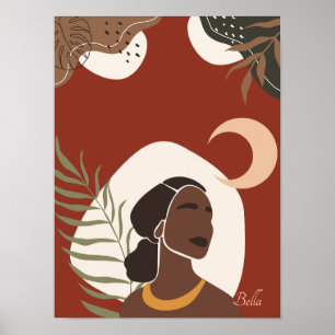 Illustration Boho Woman, Poster des tons terre