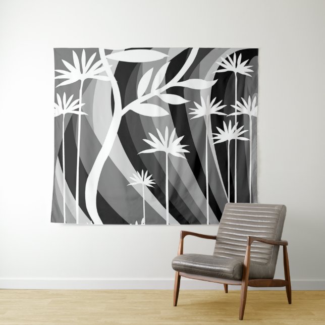 Illustration botanique en noir et blanc Tapisserie (En situation (horizontale))