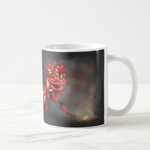 Illustration chinesischer Löwentänzer mit Feuerwer Kaffeetasse