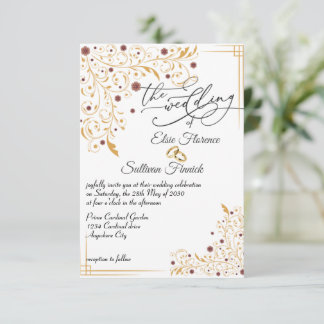 Illustration d'art floral or faire-part de mariage