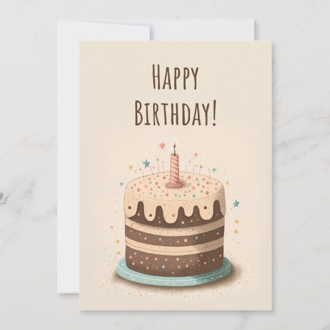 Illustration de carte d'anniversaire gâteau et bou (Devant)