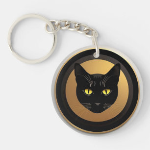 Illustration de chat noir sur cercle doré