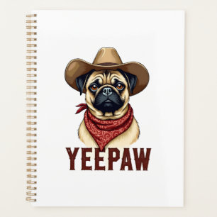 Illustration de chien western YeePaw Pug cowboy vi