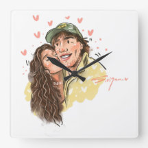 Illustration de couple romantique Horloge murale