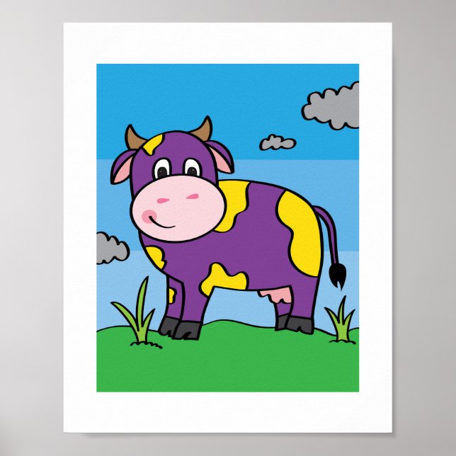 Illustration de la vache mignonne Poster d'art ani (Devant)