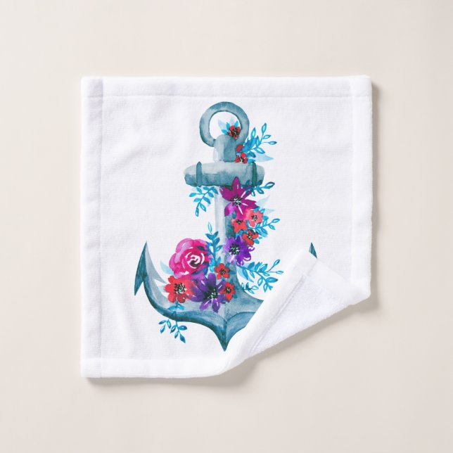 Illustration de l'Ancre florale d'aquarelle modern (Gant de toilette)