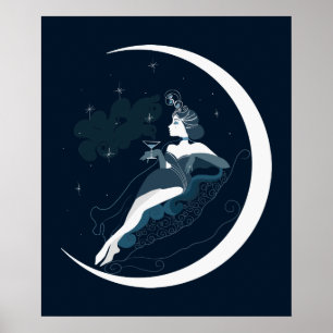 Illustration de mode art déco femme avec lune