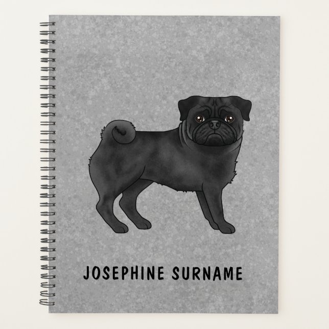 Illustration de mops noir mignon en dessin animé s (Devant)