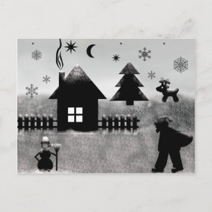 Illustration de Noël noir et blanc Carte postale