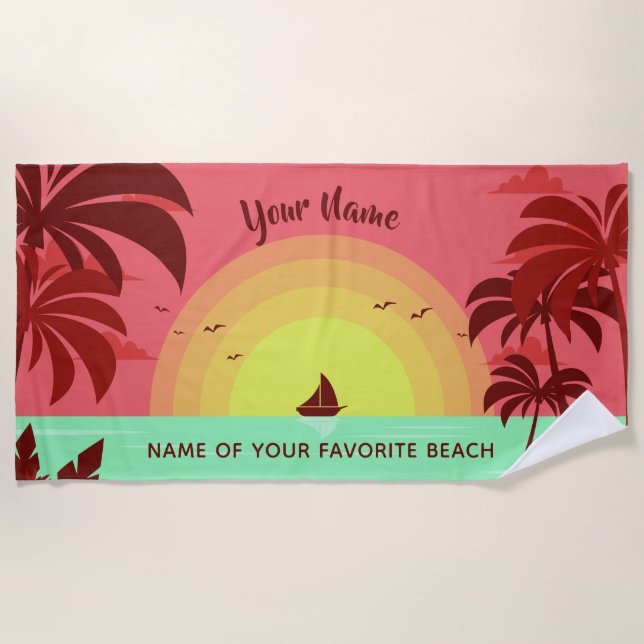 Illustration de plage texte personnalisé serviette (Devant)