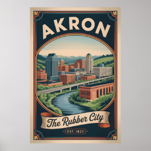 Illustration de poster de voyage rétro Akron Ohio