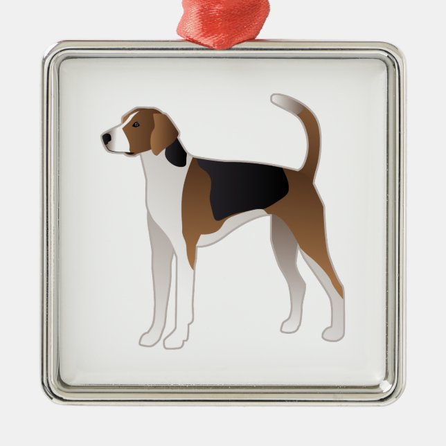 Illustration der amerikanischen Foxhound Basic Hun Silbernes Ornament (Vorne)