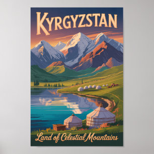 Illustration der Berge Kirgisistans, Reise Kunst V Poster