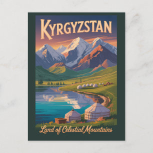 Illustration der Berge Kirgisistans, Reise Kunst V Postkarte
