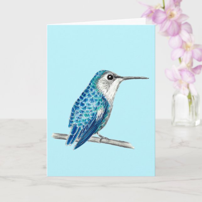 Illustration der Blauen Kubanischen Biene Hummingb Karte (Orchidee)