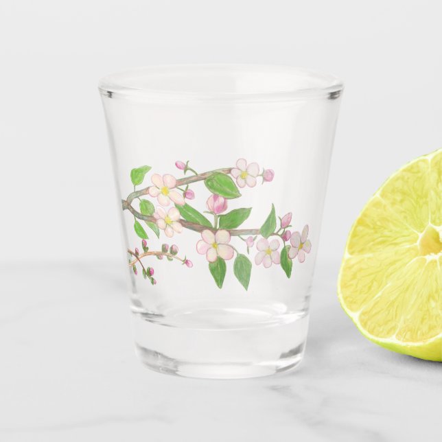 Illustration der blühenden Apfelbaum Schnapsglas (Vorderseite)