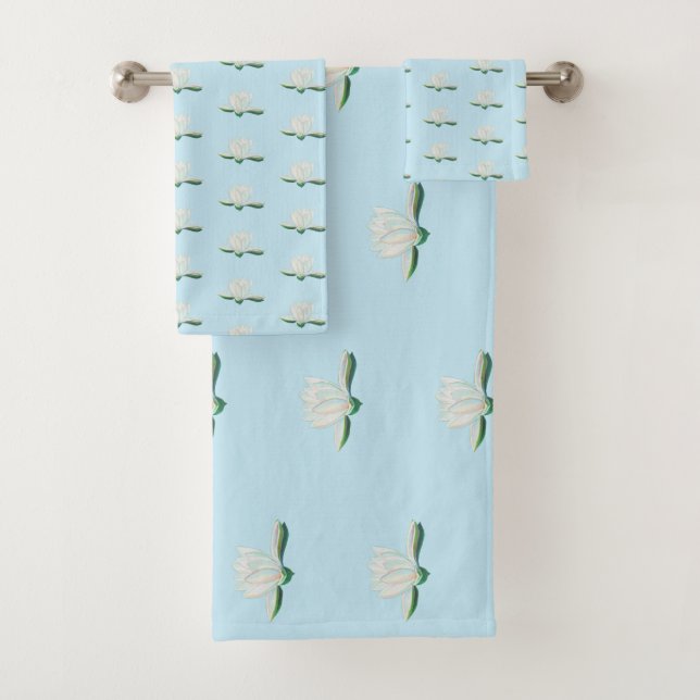 Illustration der Blume White Lotus Badhandtuch Set (Insitu)