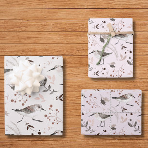 Illustration der botanischen Wasserfarbe der Vögel Geschenkpapier Set