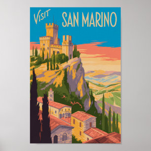 Illustration der Burg San Marino, Reise, Kunst, Vi Poster