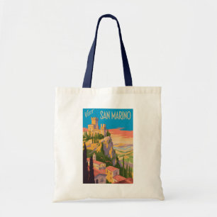 Illustration der Burg San Marino Reise Kunst Vinta Tragetasche