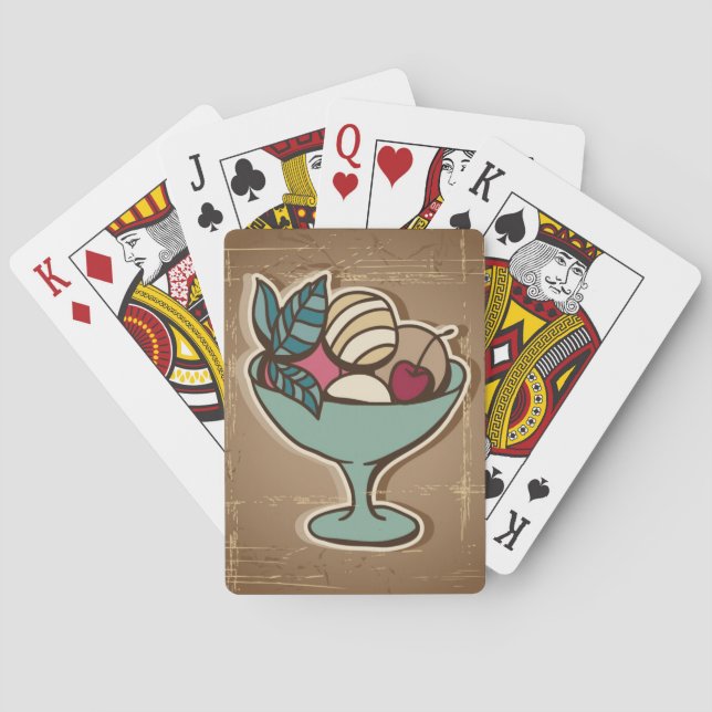 Illustration der Eiscreme in der Retro Art Spielkarten (Rückseite)