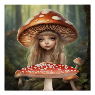 Illustration der Fantasie-Welt der Pilzfeen im Wal Poster
