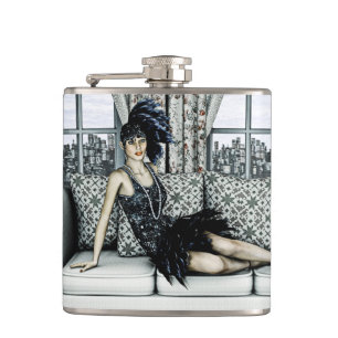 Illustration der Flapper-Mode der Roaring Twenties Flachmann