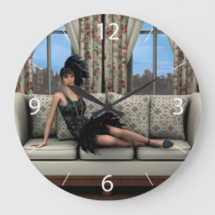 Illustration der Flapper-Mode der Roaring Twenties Große Wanduhr